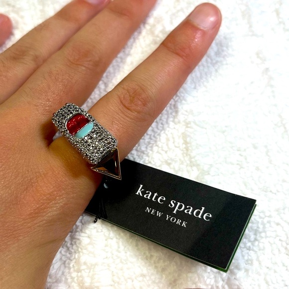 NEW Kate Spade Pavé Car Statement Ring. Size 7. Unique. Two-Tone - Picture 9 of 13